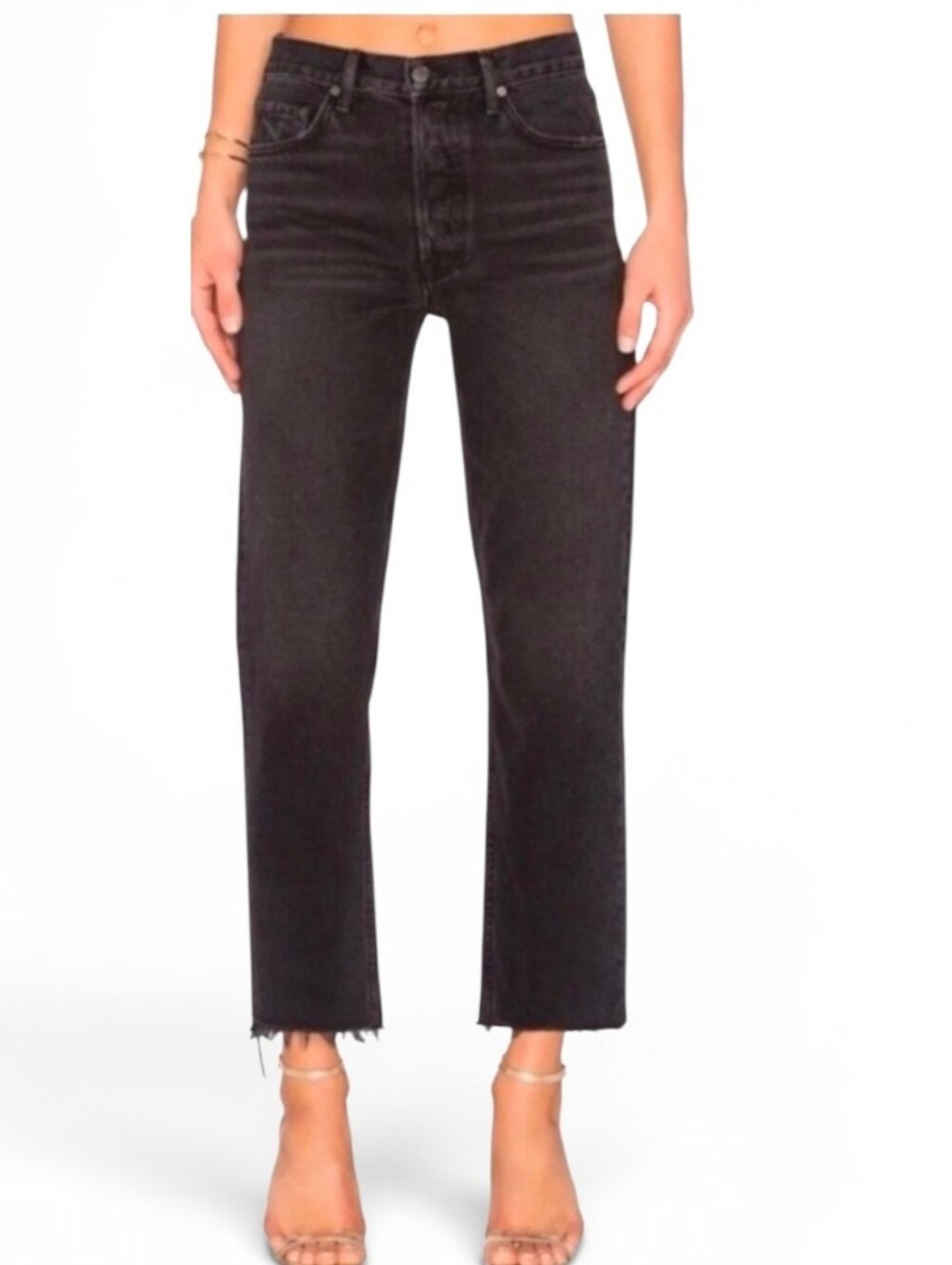 NWOT GRLFRND X REVOLVE Black Helena Raw Hem Ankle Jeans - Size 26